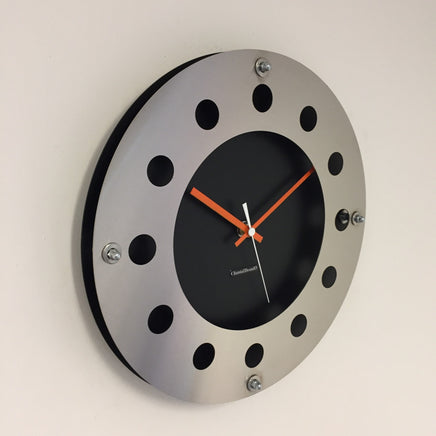 BeoXL - Wandklok mecanica zwart & silver orange wit pointer modern dutch design handgemaakt 40 cm