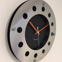 BeoXL - Wandklok mecanica zwart & silver orange wit pointer modern dutch design handgemaakt 40 cm
