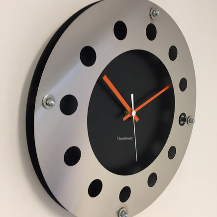 BeoXL - Wandklok mecanica zwart & silver orange wit pointer modern dutch design handgemaakt 40 cm