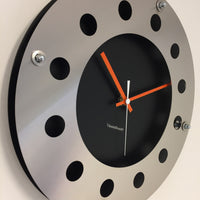 BeoXL - Wandklok mecanica zwart & silver orange wit pointer modern dutch design handgemaakt 40 cm