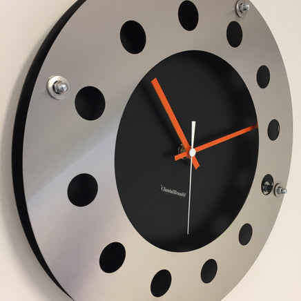 BeoXL - Wandklok mecanica zwart & silver orange wit pointer modern dutch design handgemaakt 40 cm