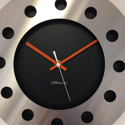 BeoXL - Wandklok mecanica zwart & silver orange wit pointer modern dutch design handgemaakt 40 cm