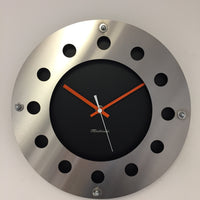 BeoXL - Wandklok mecanica zwart & silver orange wit pointer modern dutch design handgemaakt 40 cm