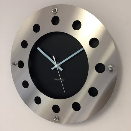 BeoXL - Wandklok mecanica zwart & silver blue wit pointer modern dutch design handgemaakt 40 cm