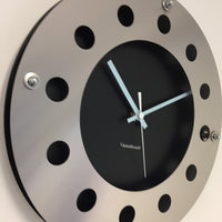 BeoXL - Wandklok mecanica zwart & silver blue wit pointer modern dutch design handgemaakt 40 cm