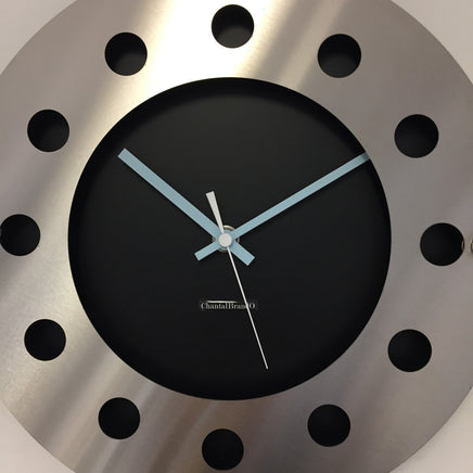 BeoXL - Wandklok mecanica zwart & silver blue wit pointer modern dutch design handgemaakt 40 cm