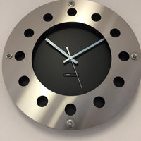 BeoXL - Wandklok mecanica zwart & silver blue wit pointer modern dutch design handgemaakt 40 cm
