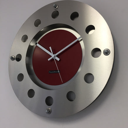 BeoXL - Wandklok mecanica kleine binnencirkel rood wit modern nederlands design handgemaakt 40 cm