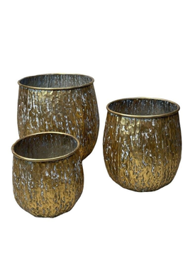 Set van 3 metalen potten