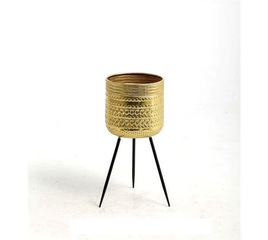 Gold Metal Pot on 3 Black Legs