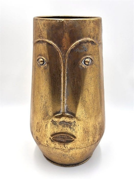 Weathered Gold Metal Moai Vas
