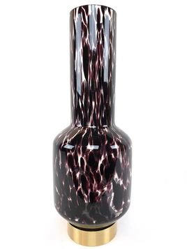 Glass Pipe Vase Metal Base Black Spotted